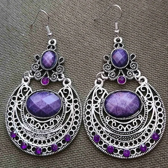 Any 4/$25! Antiqued Silver Purple Gem Boho Earrings - Picture 2 of 6